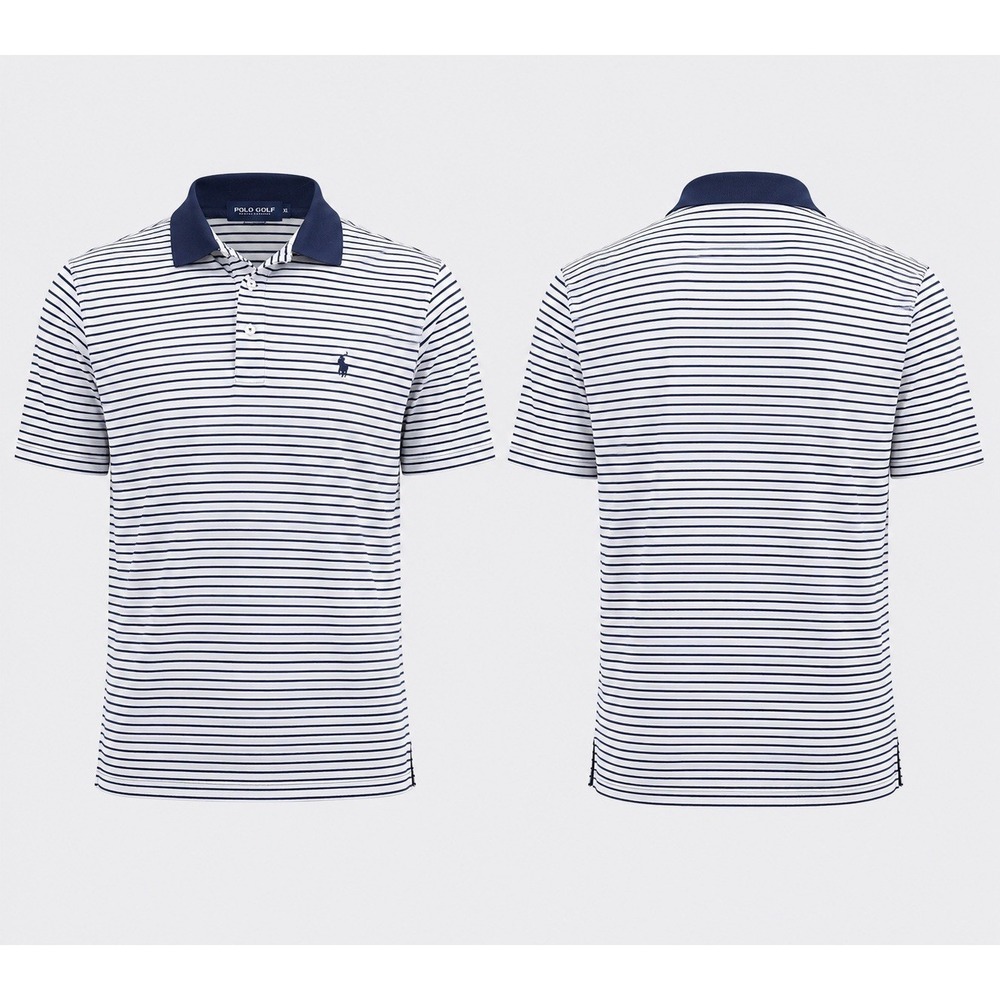 RLX Ralph Lauren Shirt Mens XL TG BLUE WHITE STRIPE S/S  Golf Polo PERFORMANCE